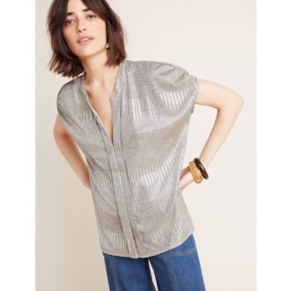 NWT Bishop + Young Blake Metallic Blouse From Anthropologie Size Medium - Picture 6 of 14